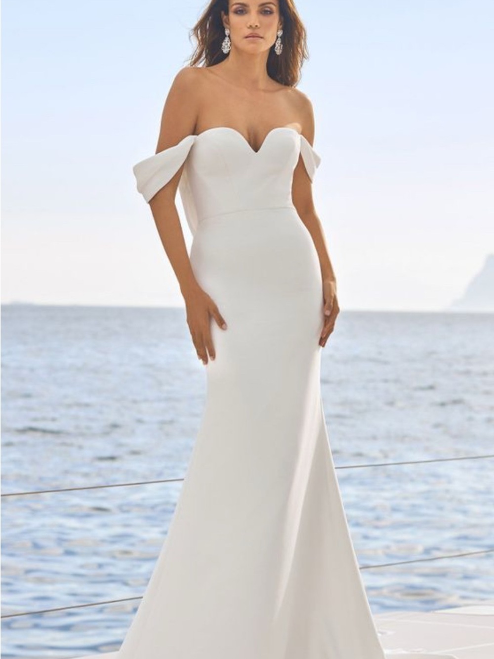 Pronovias Strapless Off-Shoulder Cream Mermaid Gown Aubrey